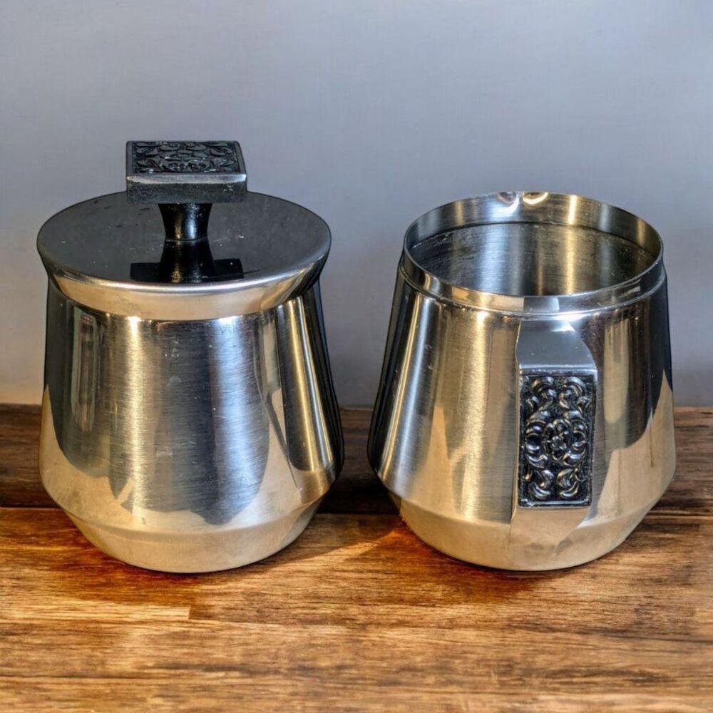 Creamer and Sugar W/Lid Set MCM Velvet 18-8 Stainless Steel Stanley Roberts